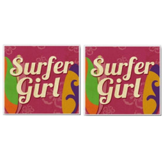 Set of Two "Surfer Girl" Ceramic Coasters - Picture 1 of 2